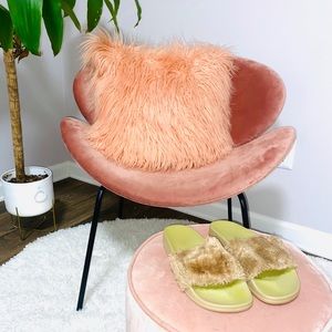 Tan fluffy slides